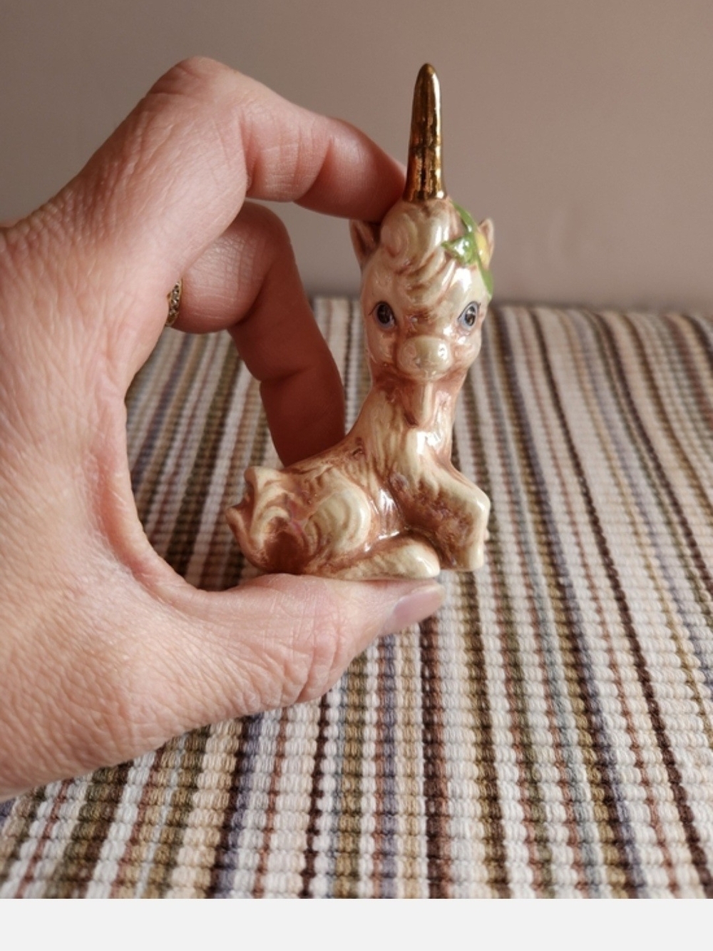 Vintage Ceramic Unicorn Figurine with Gold Horn